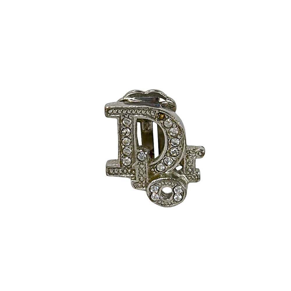 Christian Dior Clip On Earrings Silver Clear Hardware Rhinestones
